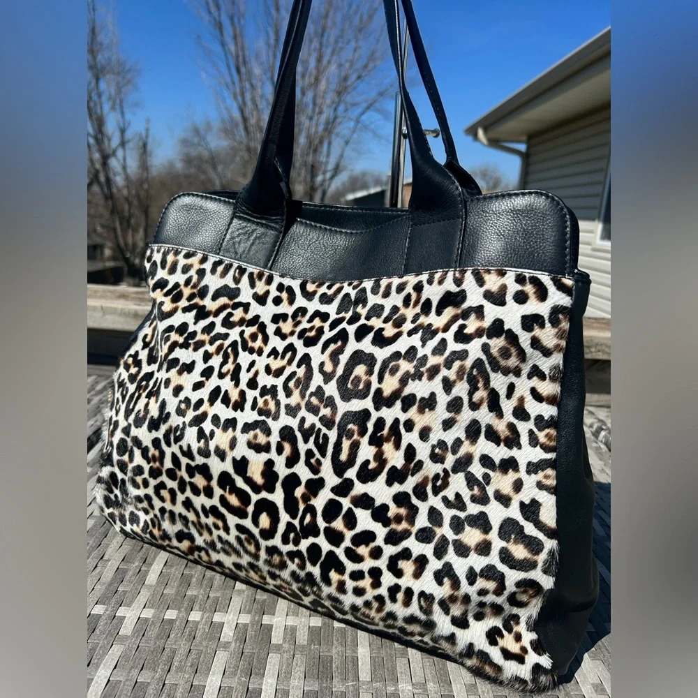 Boden Sherborne Leopard Print Cowhide Leather Tote Bag NWOT plus Dustbag - Picture 5 of 16